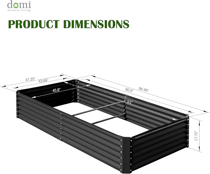 Domi 8x4x1.5ft Metal Raised Garden Beds Outdoor, Thickened Galvanized Steel Deep Root Planter Box with Stabilizing Bars & Rubber Edging for Vegetables, Flowers, Herbs - Dark Gray