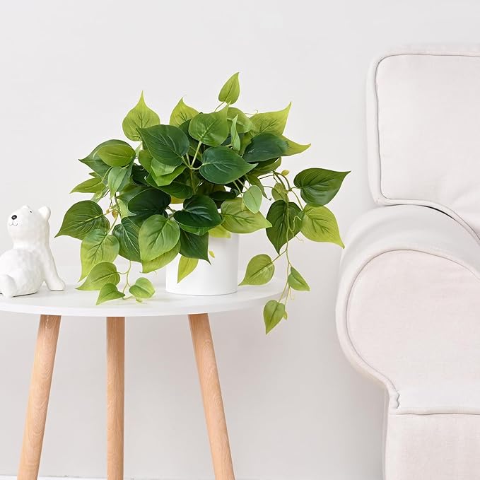 Waipfaru Faux Plants Indoor with Ceramic Pots, Realistic Small Fake Plants, Fake Plants with Pothos, Fake Potted Plants, Artificial Plant for Home Shelf Bathroom Kitchen Office Indoor Outdoor Decor