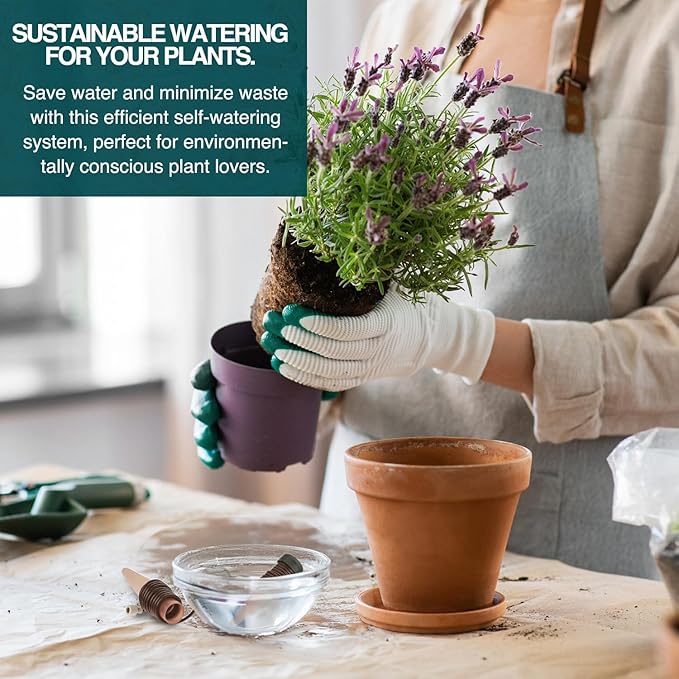 Blumat Classic Self-Watering Stakes - Automatic Drip Irrigation System for Indoor Plant Watering & Outdoor - Water Drip Solution for Potted Plants - Slow Release Stakes, 14 Pack, w Adapter