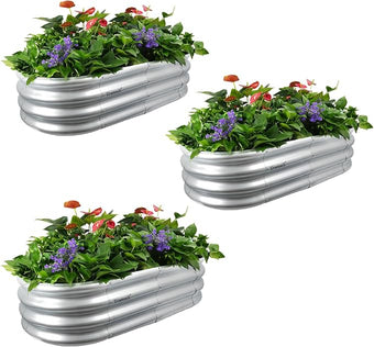 4x2x1 ft Galvanized Raised Garden Bed Outdoor, 3-Pack 12" Tall Metal Planter Boxes for Planting Vegetables, Flowers, Herbs, Tomato - Corrugated Rust-Resistant Elevated Garden Beds Kit, Silver