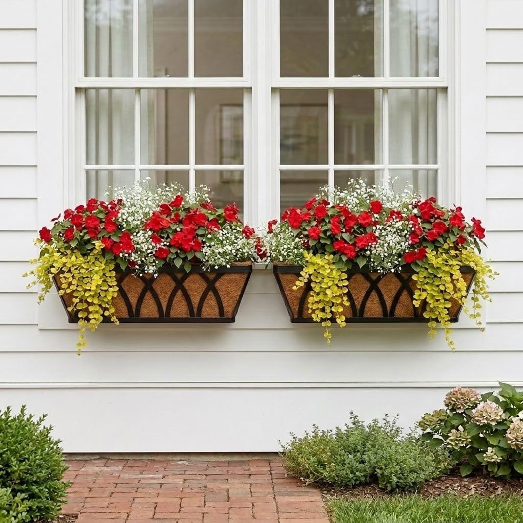 24 Inch Window Box Planter with Coco Liner for Hanging Outdoor Plants