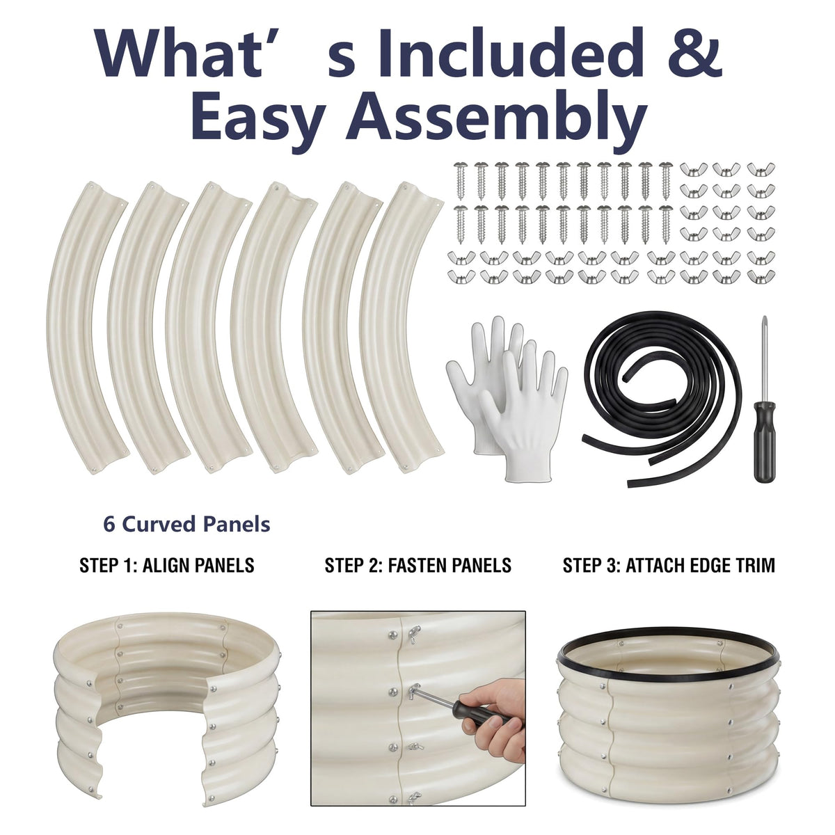 SOCONT Round Galvanized Raised Garden Bed Kit, 3 Pcs 2 x 2 x 1ft Pearl White Galvanized Garden Boxes, Outdoor for Vegetables