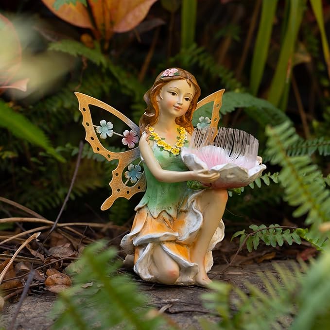 Fairy Decor Solar Outdoor Statues, Fairy Garden Accessories for Outside Garden Gifts,Resin Ornaments for Patio Yard Lawn,Size6.5 x 5.12 x 9.45 inches
