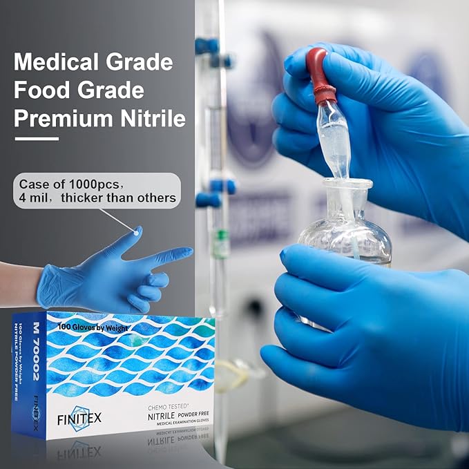 FINITEX Nitrile Disposable Medical Exam Gloves 4 mil Powder-free Latex-Free 100 PCS Examination Home Cleaning Food Gloves
