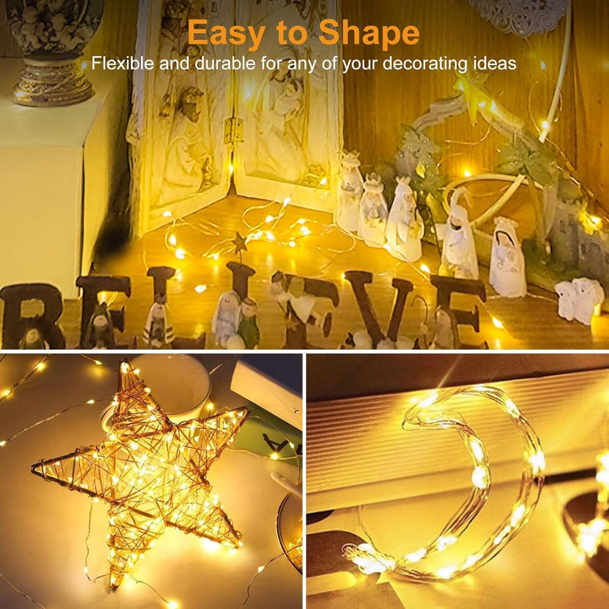 24 Pack Fairy Lights Battery Operated - 3 Modes - 7ft 20 LED Mini Twinkle String Lights Waterproof Silver Wire Firefly Starry Lights for Wedding Party Mason Jars Christmas Decorations, Warm White