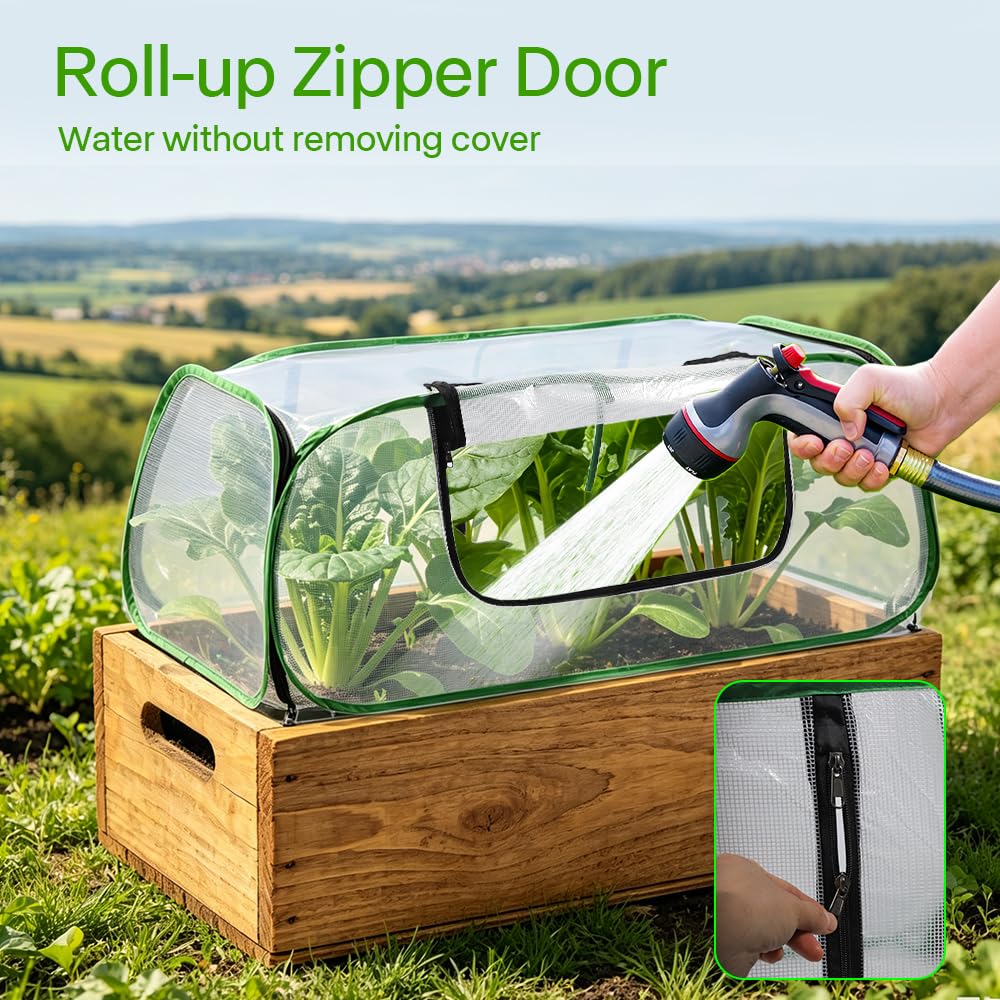 Bochino Raised Garden Bed Cover Mini Greenhouse, Plant Protector with Zipper Doors for Frost, Sunblock Plant Shade Tent for Protecting Vegetables Flowers Seedlings, 43" L x 20" W x 17.5" H