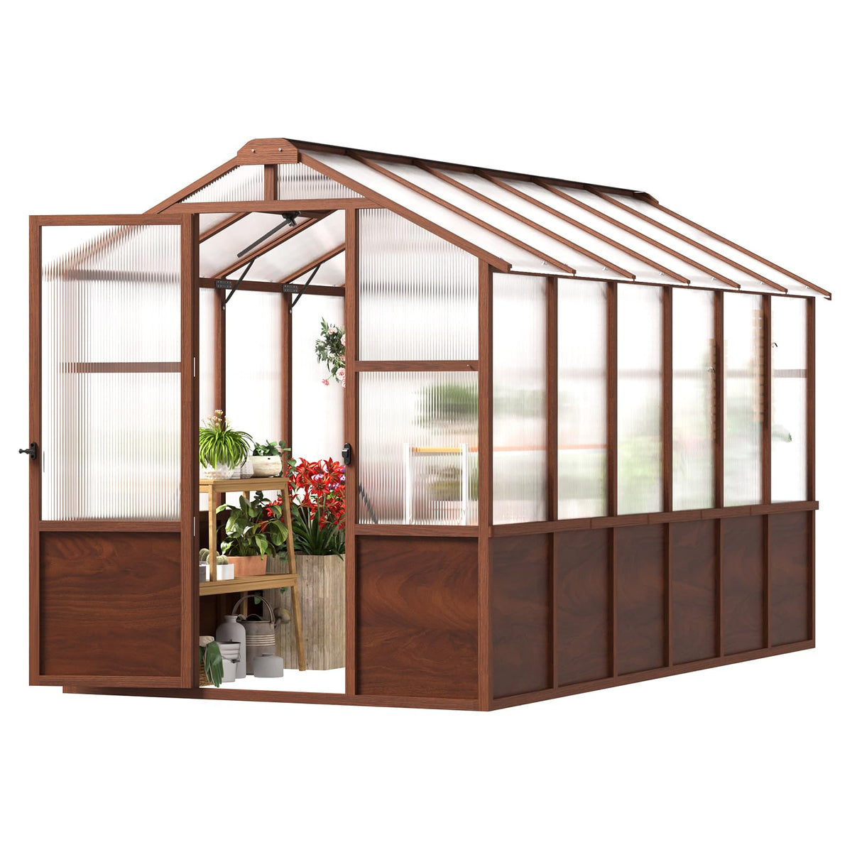 Jocoevol 6x12FT Walk-in Wooden Greenhouse for Outdoor Garden Backyard