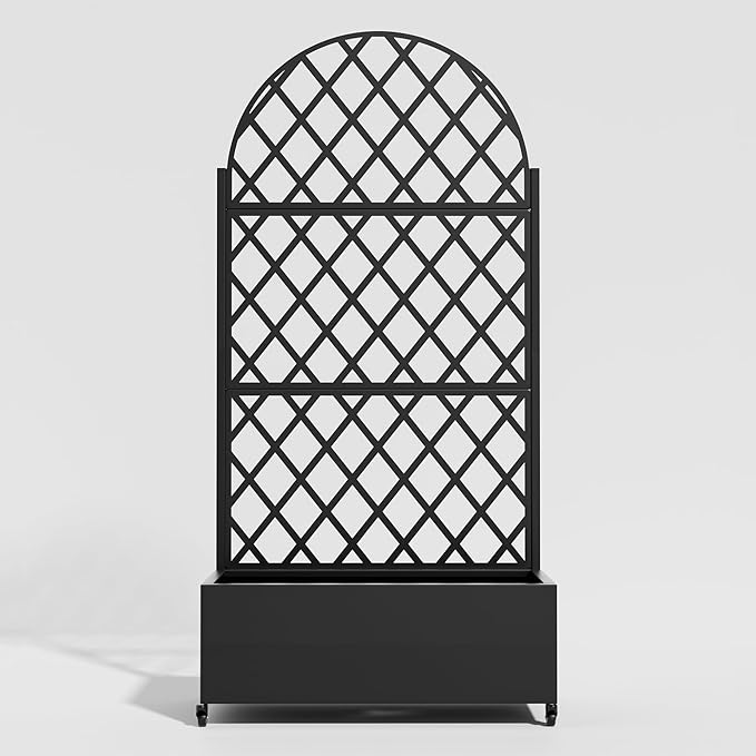 Casaphoria Metal Raised Garden Bed with Trellis and Wheels, 72"x35"x16" Planter Box for Climbing Plants, Vegetables & Vines, Features Drainage Holes and Privacy Screen (Black-Laurence)
