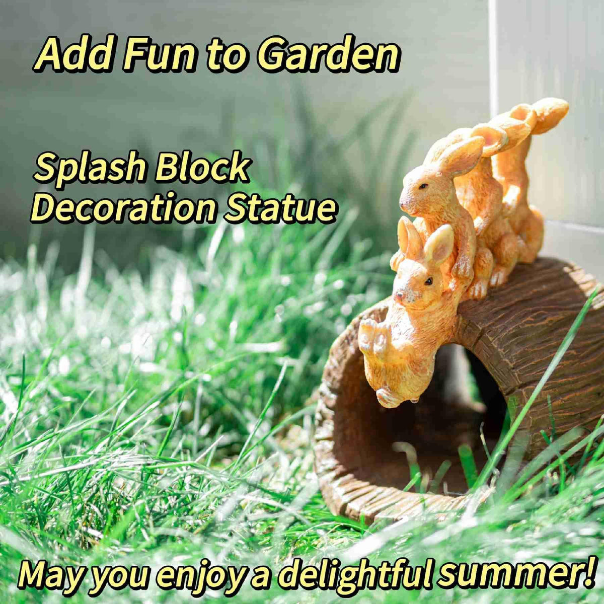APX Rabbit Gutter Downspout Extensions, Decorative Splash Block Statue