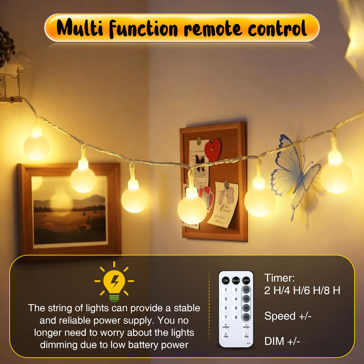 Enhon 50 LED Battery Operated Globe String Lights, with Timer, 8 Modes