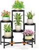 LASZOLA 6 Tiered Folding Plant Stand Indoor for Multiple Large Planter, Tall Heavy Duty Adjustable Rack with Rust Proof Plastic Shelving, Sturdy Vertical Tree Organizer for Narrow Inside Floor, Black