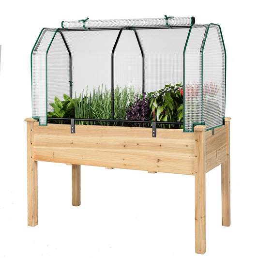 S AFSTAR Raised Garden Bed with Greenhouse Cover, Elevated Wooden Planter Box, 47”L x 24”W x 30”H, Outdoor Gardening Planting Bed for Vegetables Flowers & Herbs Grow Backyard Patio Lawn