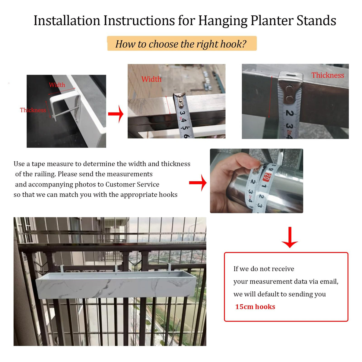 Labasuan Hanging Railing Planter for Balcony, Metal Outdoor Flower Box with Brackets and Drainage, Window Deck Fence Planting Container for Herb Vegetable Succulent(60cm/23.6in)