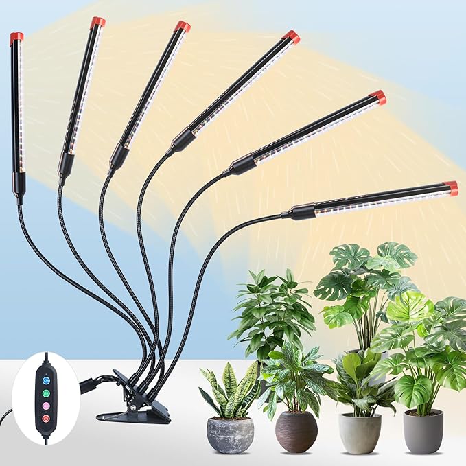 GameChanger! 54W, NOT 15W, 6Head Strong Clip Grow Lights for Indoor Plants with Timer, Best Gift for Plants Lover, LED Plant Growing Lamp for Houseplants, Bonsai, Seed Starting, Seedlings, VEG, Flower