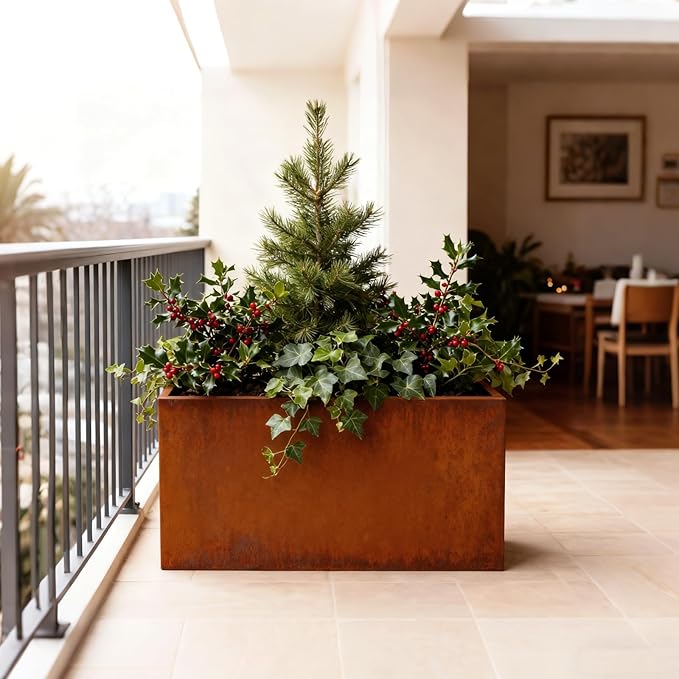 GZLVSOW Corten Steel Outdoor Planter Box 32" x 15" x 24" for Outdoor Plants Metal Rectangle Planter Spliced Flower Box with Partitions for Outside,Indoor,Garden (Corten, 32 * 15 * 24)
