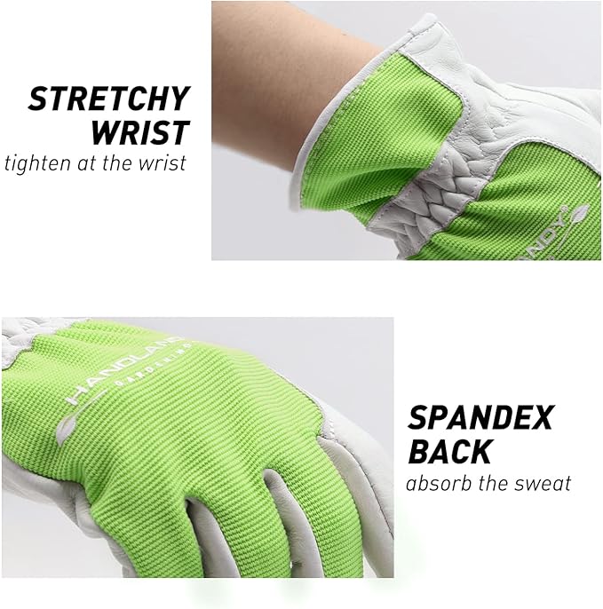 HANDLANDY Work Gloves for Women, Breathable Leather Gardening Glove for Yard Maintenance, Hand Protection with Touch Screen for Gardeners, Farmers