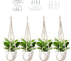 LEWESU Macrame Plant Hanger Indoor Set of 4 with 8 Hooks, Indoor Outdoor Hanging Planter for Plants Holder with Decorative Wood Beads & No Tassels, Boho Home Decor, 35 Inch Ivory (Pots Not Included)