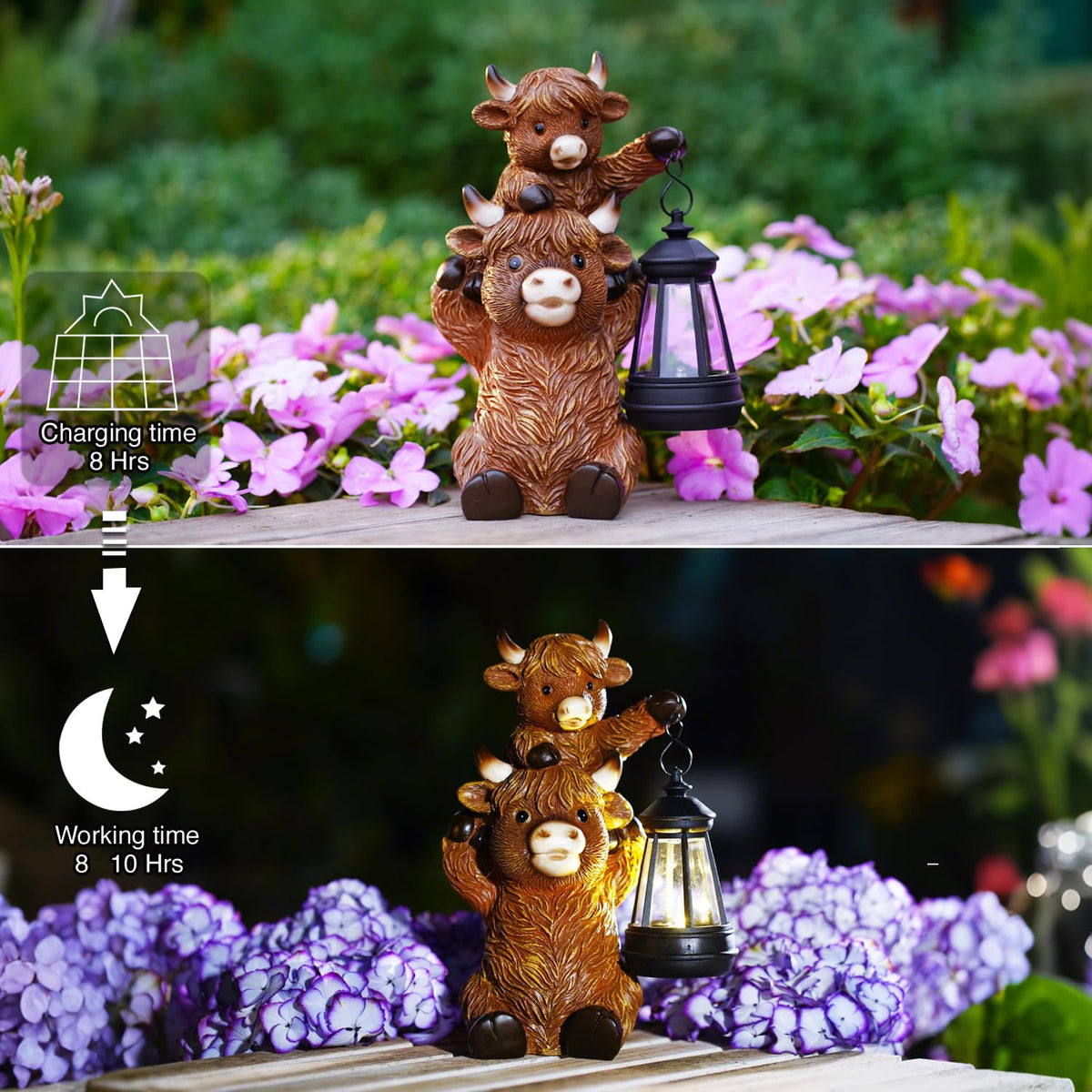 Goodeco Highland Cow with Solar Lantern Garden Statue