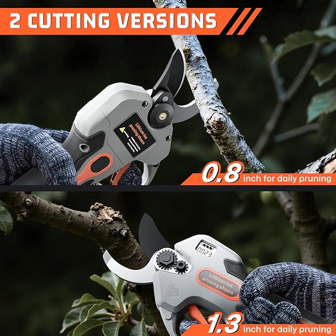 Electric Pruning Shears for Gardening,Garden Shears Brushless Trimming Branch Cutter 0.5 Second Shear Speed 0.9-1.5"Cutting Diameter,Pruning Shears with 6000 Cuts of 2 Rechargeable Battery