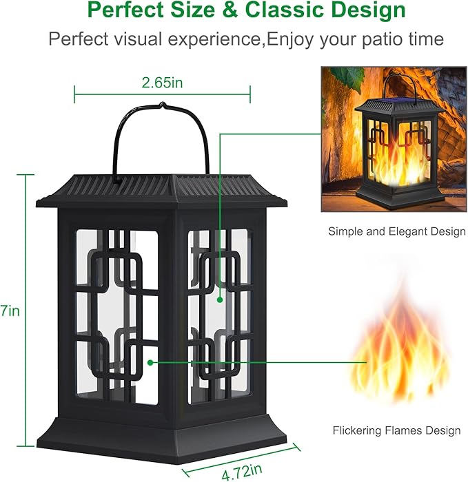 Solar Lanterns Outdoor Waterproof, Hanging Solar Lights for Outside Black Hanging Solar Powered Lantern Decorative for Garden Yard Patio, 2 Pack