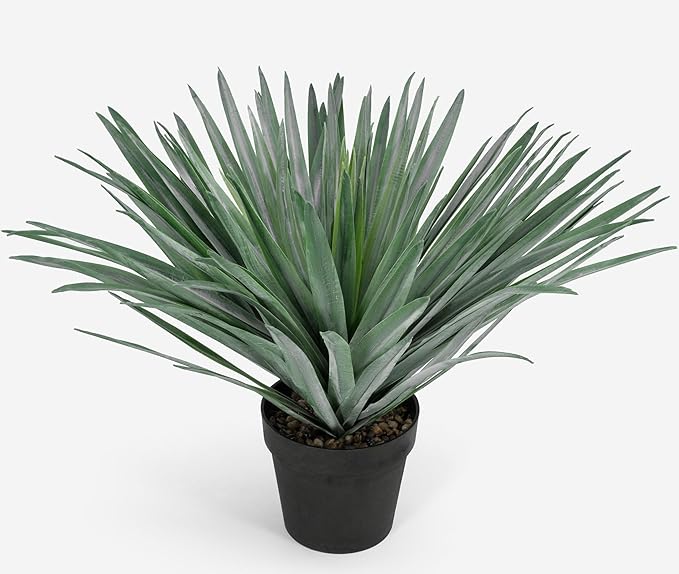 SUNPRAIRIE 27 inches Tall Artificial Agave Plant in Black Pot with Real Stone Pebbles, 126 Realistic Leaves. Large Faux Plants Indoor and Outdoor.