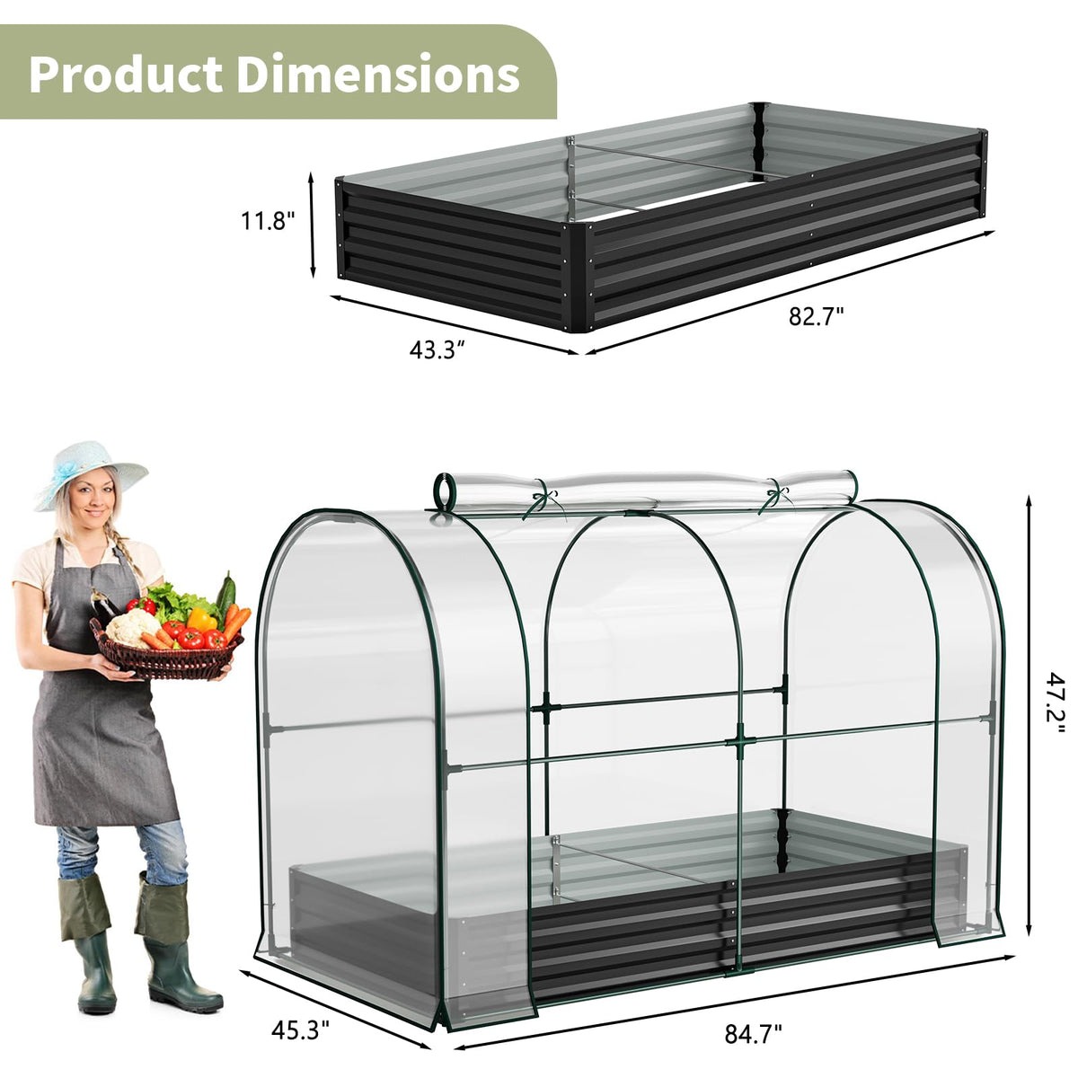 SUNYRISY Galvanized Raised Garden Bed with Greenhouse