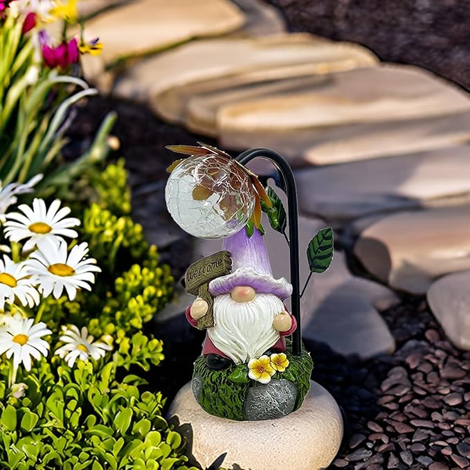 Maikall Rish Garden Gnomes Outdoor Statue with Solar Lights Welcome Gnome Home Garden Decor Mom Gifts for Yard Patio Home Garden