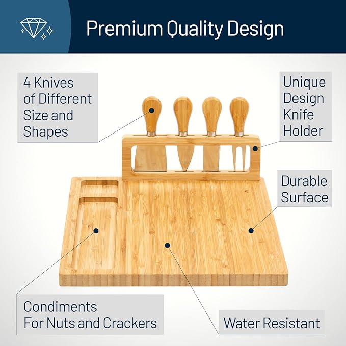 RoyalHouse Bamboo Cheese Board and Charcuterie Boards Set & Serving Tray for Meat, and Wine - Birthday Gifts for Women, Wedding Gift for Couples 2025, Bridal Shower, Housewarming Gift New Home