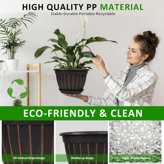 4 Pack Flower Pots,8 Inch Plants Pot,Planters Pot with Drainage Hole