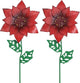 YEAHOME Outdoor Christmas Decorations, Set of 2 Poinsettia Flower Decorative Garden Stakes for Christmas Decor, Metal Red Flowers Xmas Decorations for Outside Garden Yard Lawn Porch