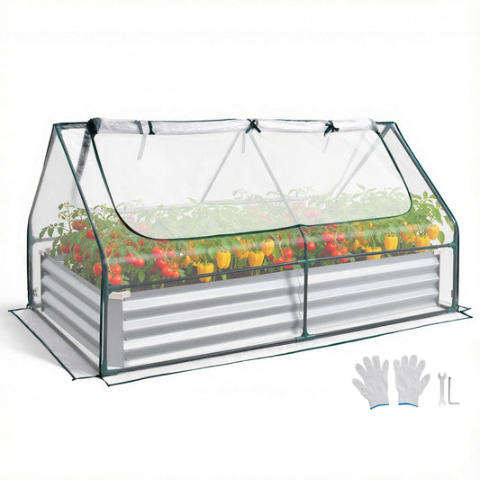 VEVOR 6x3x1FT Metal Raised Garden Bed with Greenhouse Cover, Outdoor Galvanized Planter Raised Beds for Gardening for Vegetables Flowers and Fruit