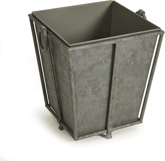 MY SWANKY HOME Large Minimalist Classic Metal Box Planters Liners Square Industrial Rivets Gray