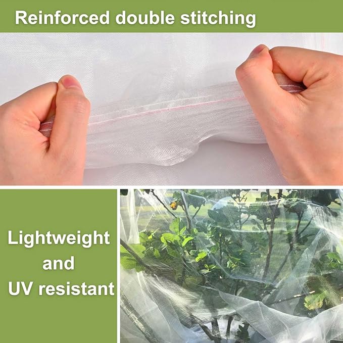 2 Pcs Fruit Tree Netting with Zipper & Drawstring, 8ft x 8ft Large Insect & Bird Netting for Garden Protection, Ultra-Fine Mesh Garden Netting Pest Barrier, Blueberry Bush Netting Cover