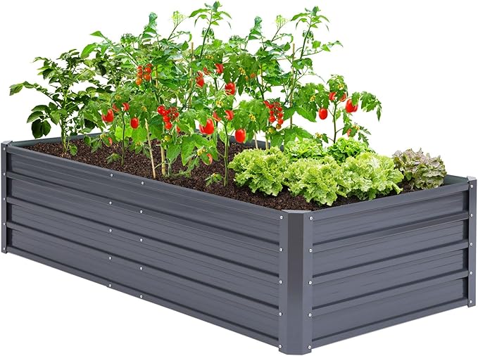 Ohuhu Metal Raised Garden Bed Outdoor 6x3x1.5 FT Reinforced Galvanized Rustproof Colored Steel Planter Boxes for Vegetables, Heavy Duty Raised Beds for Growing Flowers Herbs Succulents