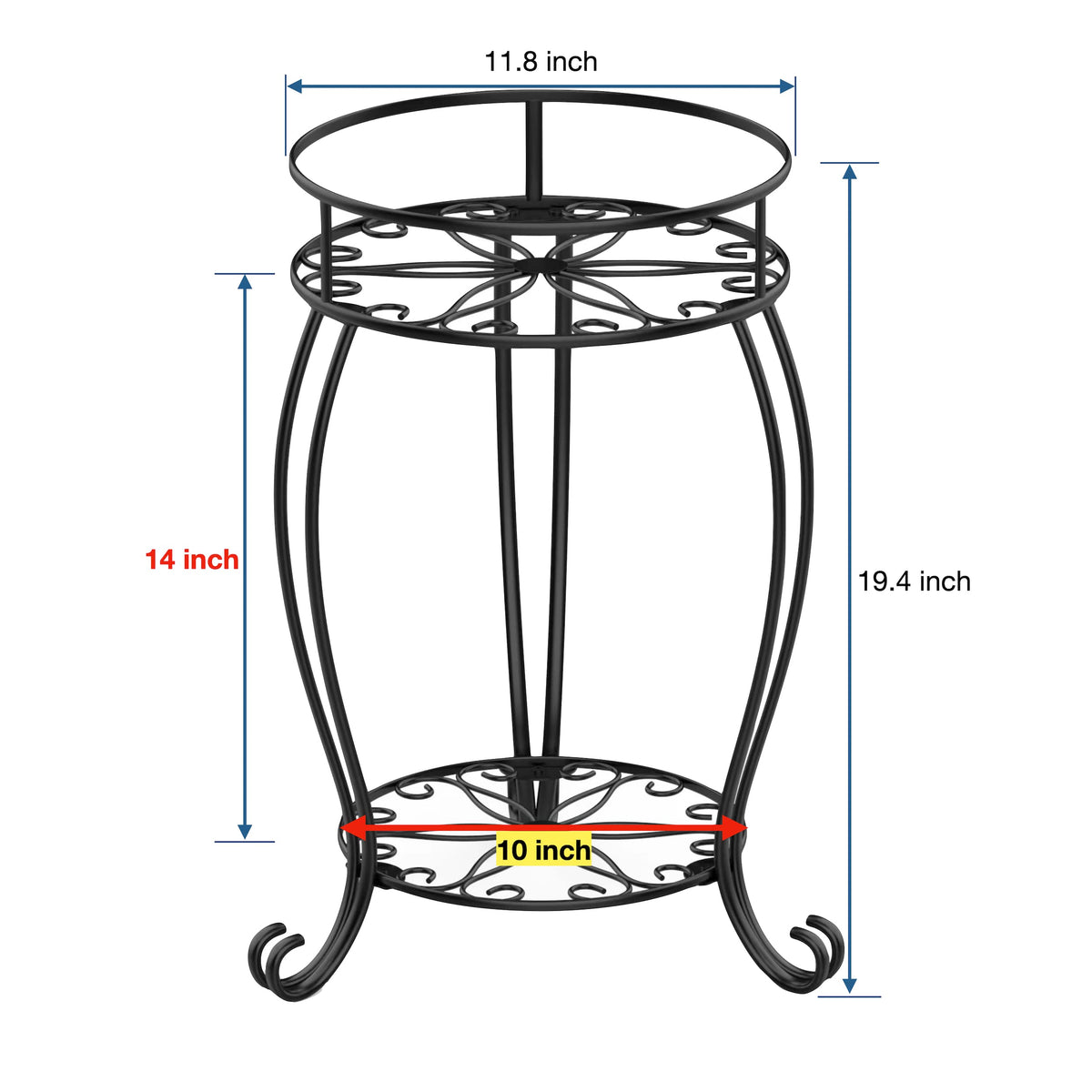 FaithLand 2 Tier Black Metal Plant Stand Indoor Outdoor, 19.4", 2 Pack