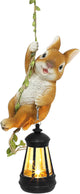 Solar Hanging Bunny Rabbit Statue, Outdoor Resin Animal Figurine with LED Lights for Garden, Fence, Porch, Patio, Yard Decor, Dusk to Dawn Auto On/Off