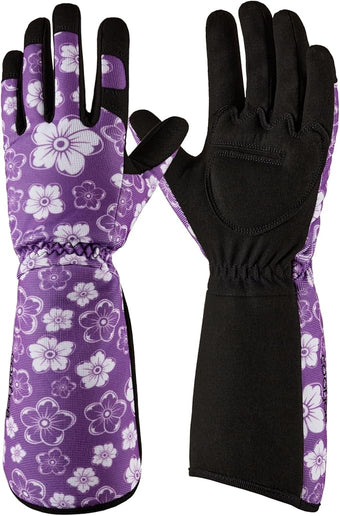 COOLJOB Thorn Proof Rose Pruning Garden Gloves for Women, Long Sleeve Padded Yard Work for Bush, Blackberry, Cactus, Heavy Duty/Puncture Resistant/Machine Washable, Medium, Purple
