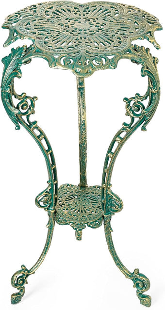 Sungmor Vintage Cast Iron Plant Stand - Ornate Green Pedestal Table for Indoor Outdoor Garden, 27.5" Antique Metal Flower Pot Holder, Victorian Style Plant Display Stand - Patio, Porch, Balcony Décor