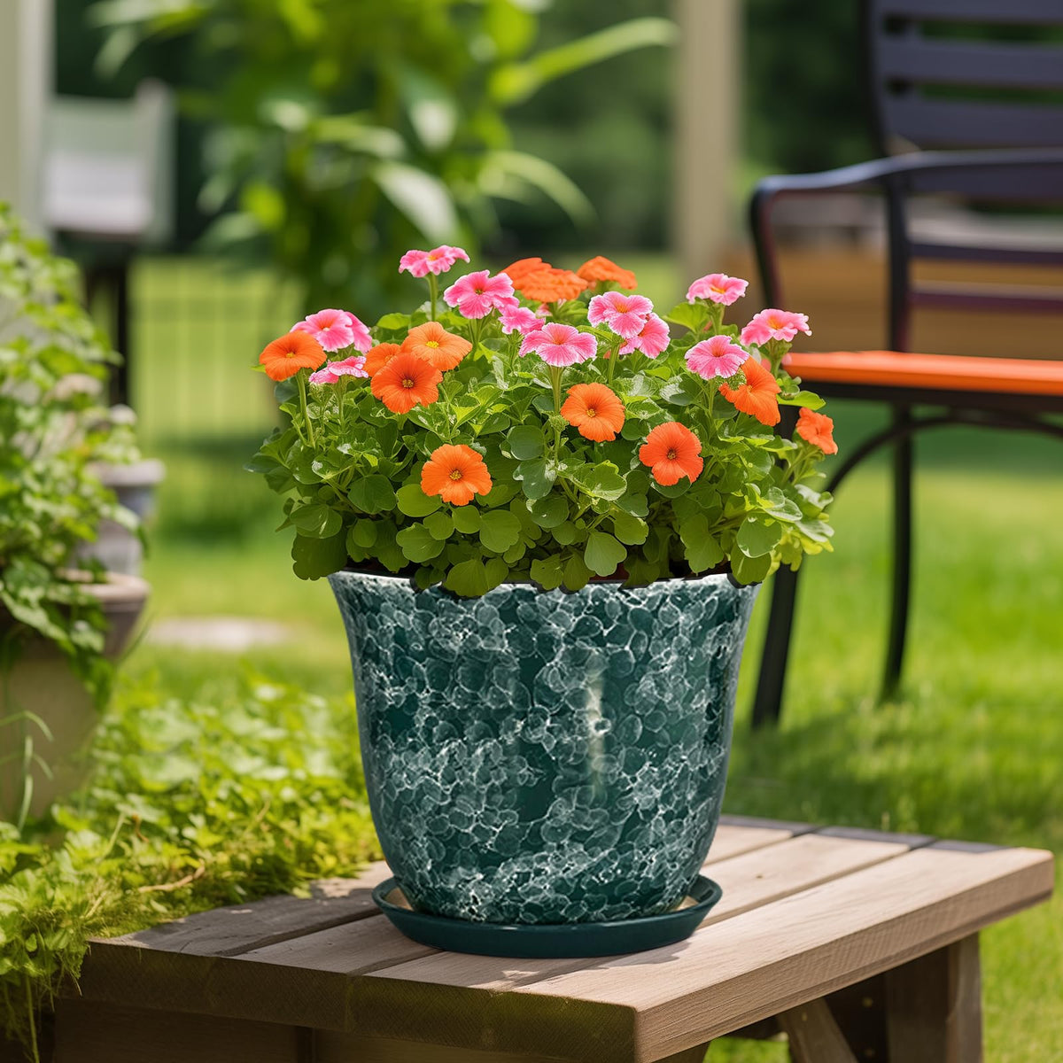 SUNPOTFOR Ceramic Planter - 12 Inch Pots for Plants with Drainage Hole and Saucer, Round Planter for Indoor Outdoor, Large Plant Pot, Modern Planters, Garden Patio Decor, House Warming Gifts, Green