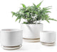 LE TAUCI Ceramic Plant Pots, 4.3+5.3+6.8 inch, Set of 3, Planters with Drainage Hole and Saucer, Indoor Flower Pot with Hole Mesh Pad, Gifts for Mom, White