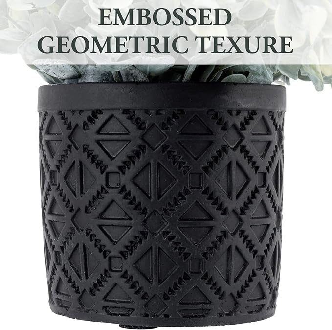 MyGift Artificial Eucalyptus Plant in Modern Gray Concrete Pots with Geometric Embossed Pattern (2, Black)