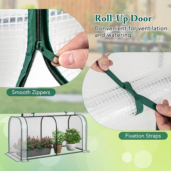 Toolsempire Raised Garden Bed with Greenhouse, Waterproof Sun-Protective Green House with Roll-Up Door & Electroplated Metal Frame, Fir Wood Elevated Planter Box with Drainage Holes(White+Natural)