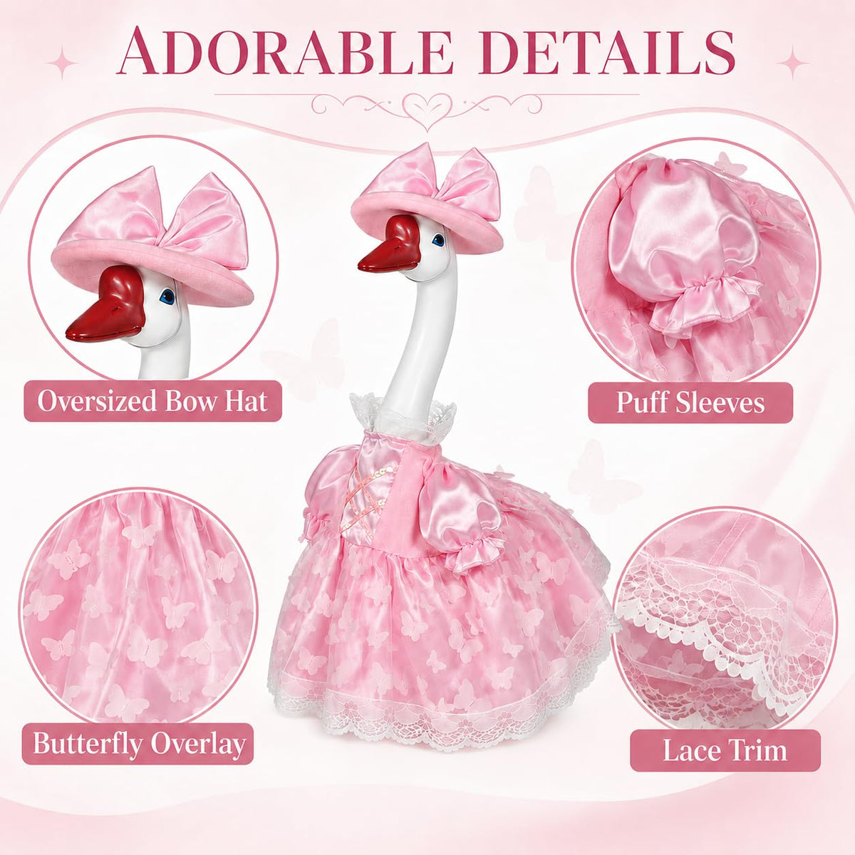 ViQuHaT Princess Goose Garden Statue with Pink Dress, Cute Outdoor Decor