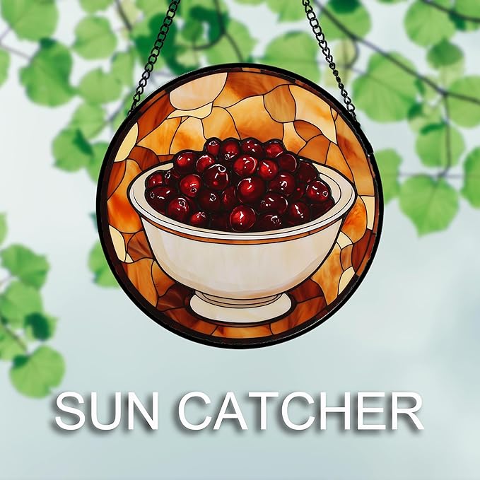 AMDERVEN Stained Glass Window Hanging 4 Pcs Set Brown Turkey Berry Corn Large 11.8" - Suncatcher Door Garden Sun Catcher Decor Birthday Thanksgiving Mother's Day for Mom Woman Nana Men