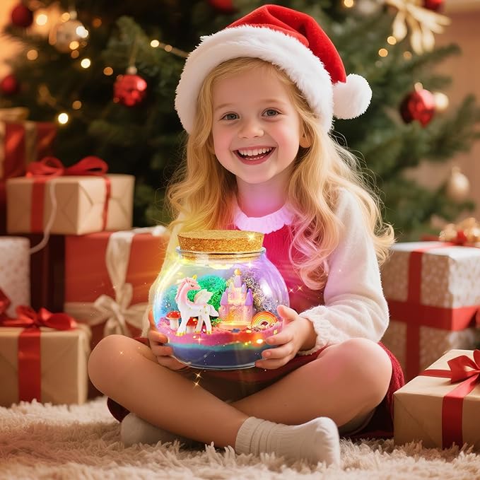 LAOESE Unicorn Gifts for Girls - Light Up Terrarium Kit for Kids - DIY Unicorn Toys for Girls Age 4 5 6 7 8-12 Year Old, Arts and Crafts Kit for Kids, Christmas Halloween Birthday Gifts