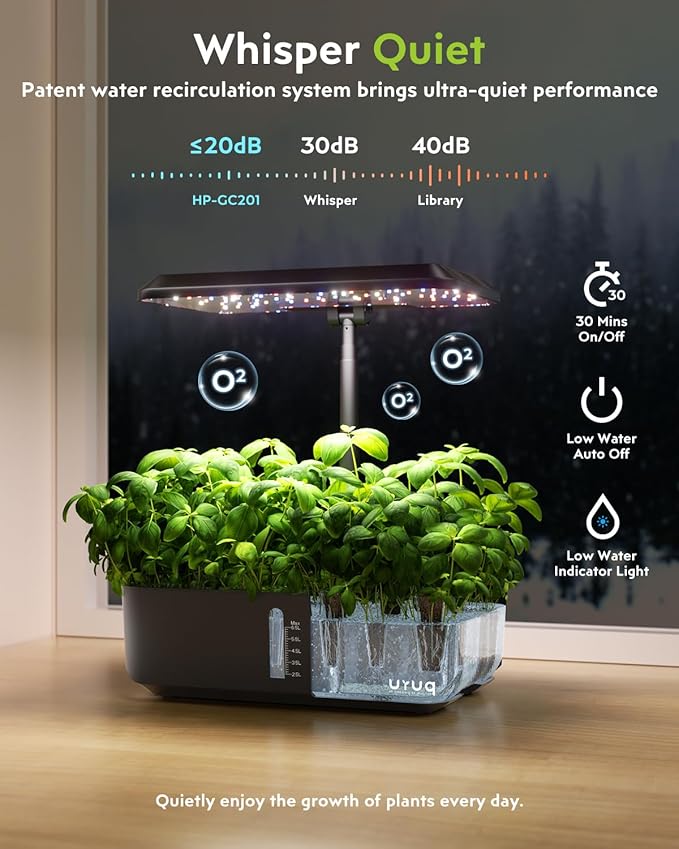Hydroponics Growing System Garden: 12 Pods Indoor Gardening System with Custom Time Grow Light Height Adjustable Quiet Plants Germination Kit - Gardening Gifts Charcoal