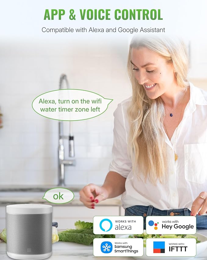 WiFi Water Timer for Garden Hose, Sprinkler Timer 2 Zone, Smart Lawn Watering System with WiFi Irrigation Controller, Voice Control, Automatic Irrigation/Rain Delay/Manual Watering D32WT06