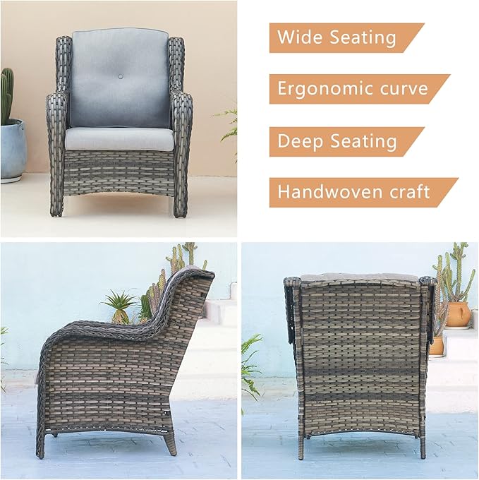 HUMMUH 5 Pieces Patio Bistro Set Wicker Patio Chairs Set of 2 with Ottomans and Side Table Rattan Outdoor Furniture Conversation Set for Yard,Garden,Porch…
