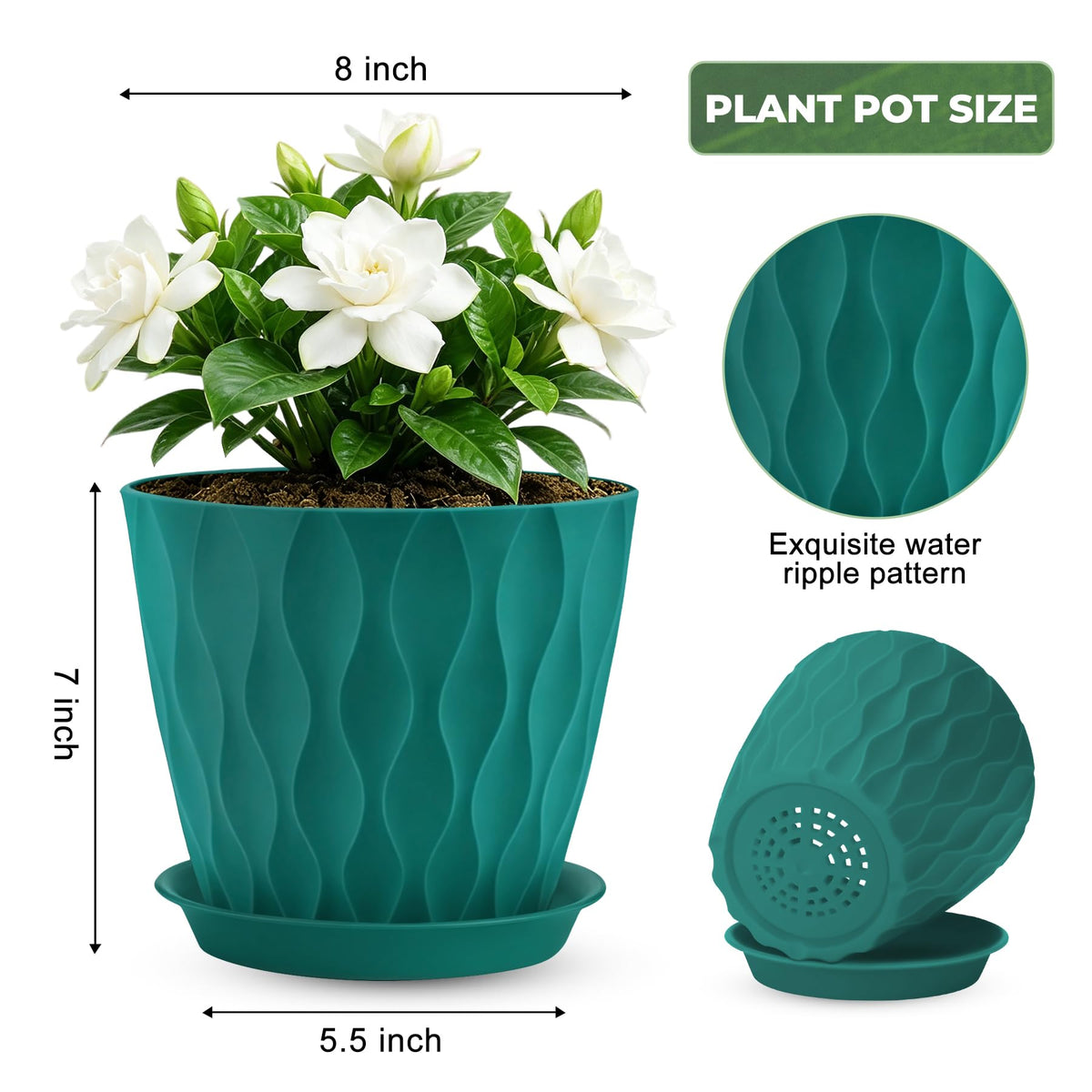 YNNICO 8 inch Plant Pots, 4 Pack Flower Pots Outdoor Indoor, Planters with Drainage Hole and Tray Saucer-Multicolor