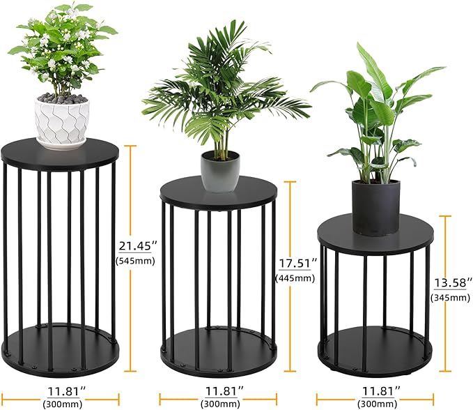 Leinade Plant Stand Indoor,small plant stool,Flower Pot Corner stand holder,Mid Century Heavy Duty Metal Tall Home Decor,Modern Round End Table,Small Rustic Display Stand for Living Room,Bedroom(Black,3 Packs)